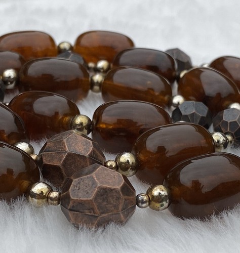 Vintage Signed Crown Gold Tone Large Beads Necklace