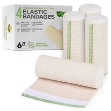 GT 6" 4-Pack Cotton Elastic Compression Bandages Body Wrap Hook/Loop USA Made