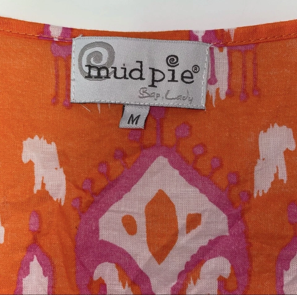 Грязь пирог платье женщин средний оранжевый розовый Ikat оборки плавать прикрыть богемное удобный M - Изображение 3 из 4