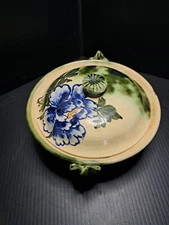 antique hand painted flower covered cand dish