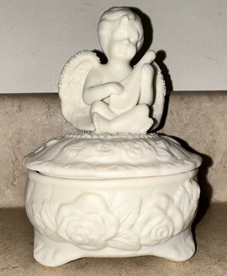 Amour Collection Porcelain Cherub Trinket Box - World Bazaars 4 3/8  Tall