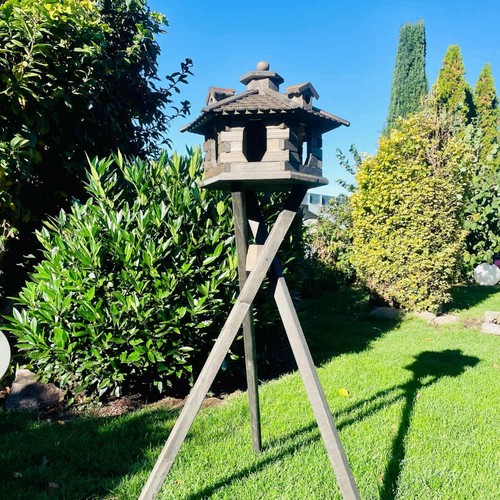 DARLUX Vogelhaus L Vogel Futter Haus Futterstelle + Ständer Sechseck Dunkelbraun - Bild 2 von 6