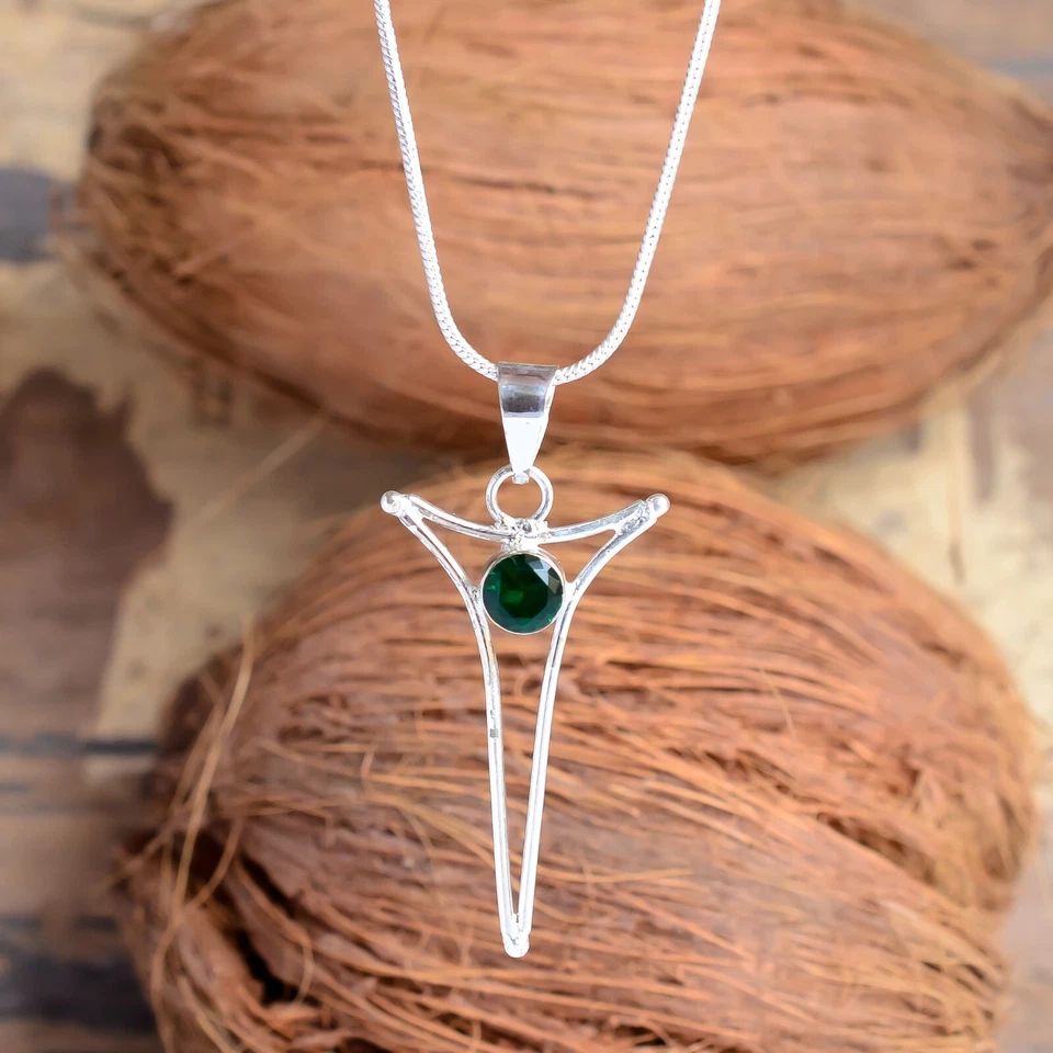 Pingente de pedra preciosa diópsido cromado prata esterlina 925 cruz estilo simples joia - Imagem 3 de 4