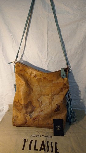 Alviero Martini 1 CLASSE borsa grande tracolla Profili In Pelle Turchese - Foto 3 di 16