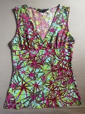 BCBG Max Azria Top Size S Small Aqua Green Pink Stretchy Made In USA Cute Tropic