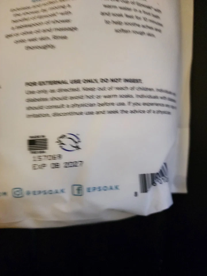 Bolsa a granel resellable Epsoak Epsom Salt 5 lb, sulfato de magnesio USP. Sin perfume, Ma Foto 4 de 4