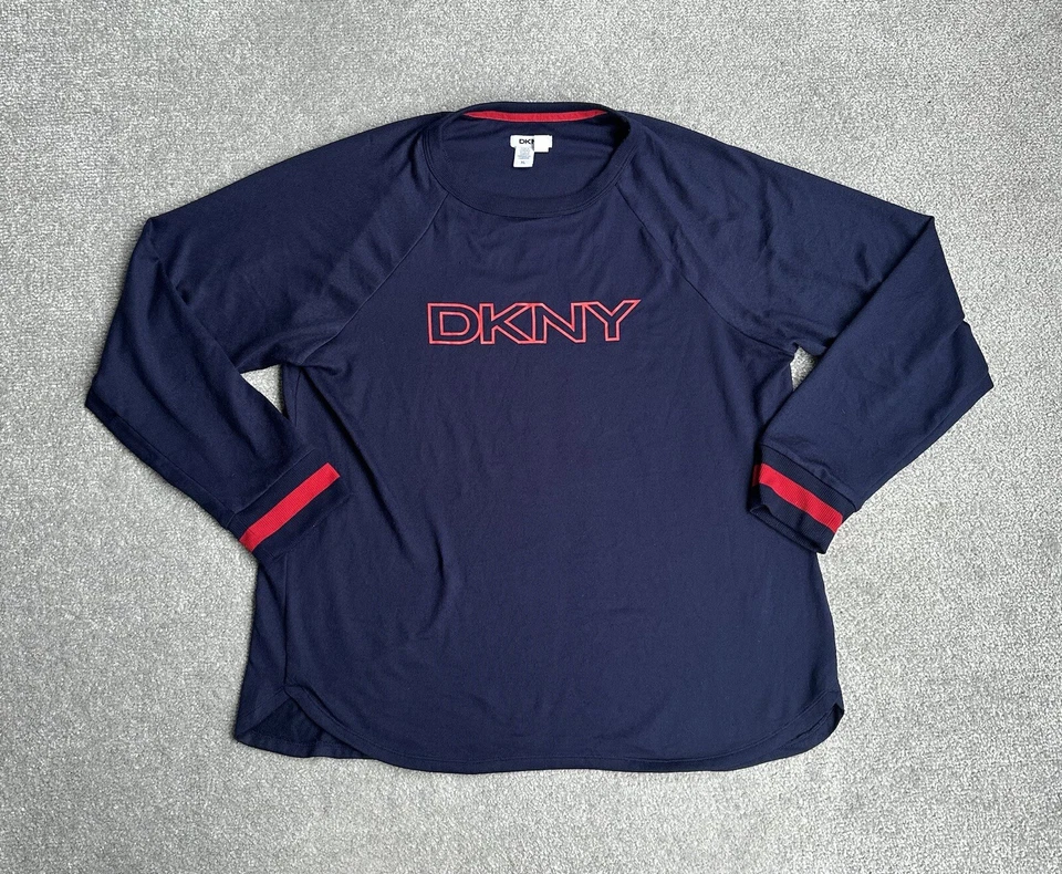 DKNY Damen Pullover Sweatshirt Gr. XL Sweater Stretch Logo Langarm 19403 Blau - Bild 1 von 4