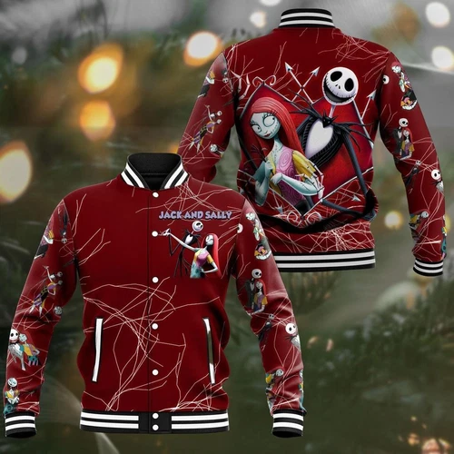 Skellington Sally Baseball Jacket, Horror Character Racing Baseball Jacket