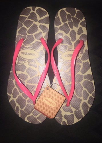 Havaianas Women's Bright Pink Brown Giraffe Flip Flops New Sz 11/12W - Picture 11 of 12