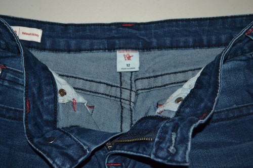 True Religion Boy Rocco Relaxed Skinny Red Thick Stitch U Blue Denim Jean Sz 12 - Picture 8 of 12