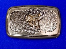 Horse Saddle -Cowboys Cowgirls Two Tone Weave Pattern Background Belt Buckle