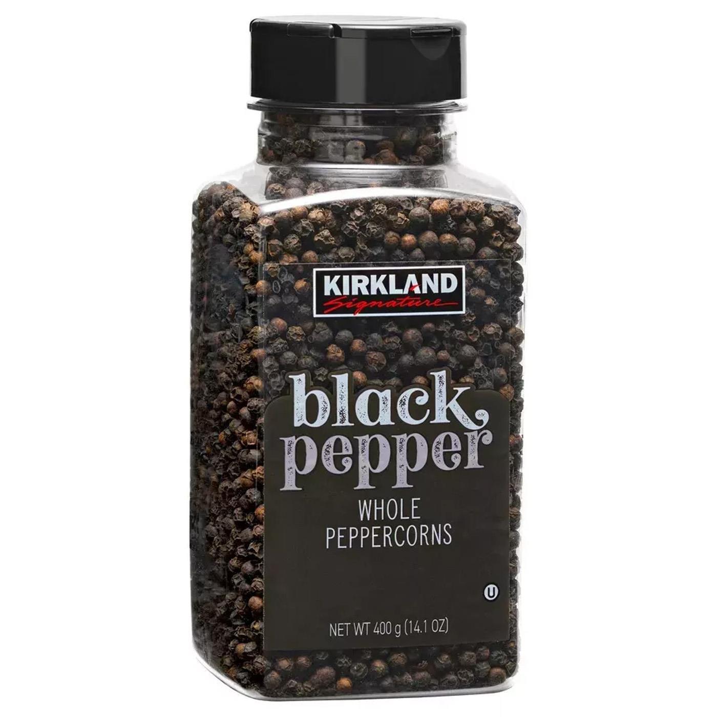 Kirkland Signature Whole Black Pepper Peppercorn Food Seasoning Spice Jar 399g