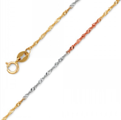 14K Solid Yellow White Rose Gold Singapore Necklace Chain 1.5mm 16-24 ...