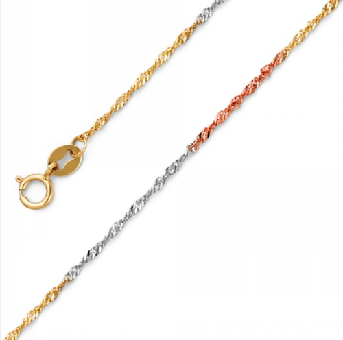 14K Solid Yellow White Rose Gold Singapore Necklace Chain 1.5mm 16-24 ...