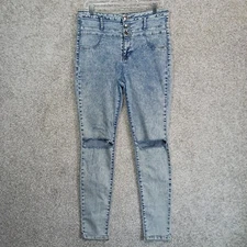 Refuge Jeans Womens 14 Blue Denim Hi Waist Super Skinny Distressed Stretch Pants