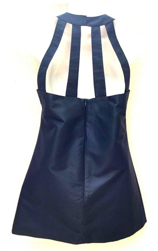 KATE MOSS TOPSHOP VINTAGE DARKEST MIDNIGHT BLUE SHIFT CAGE DRESS 60s UK 12 40 - Picture 4 of 12