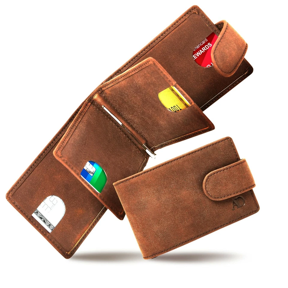 Carteras delgadas plegables para hombres con clip de dinero extraíble portatarjetas RFID billetera