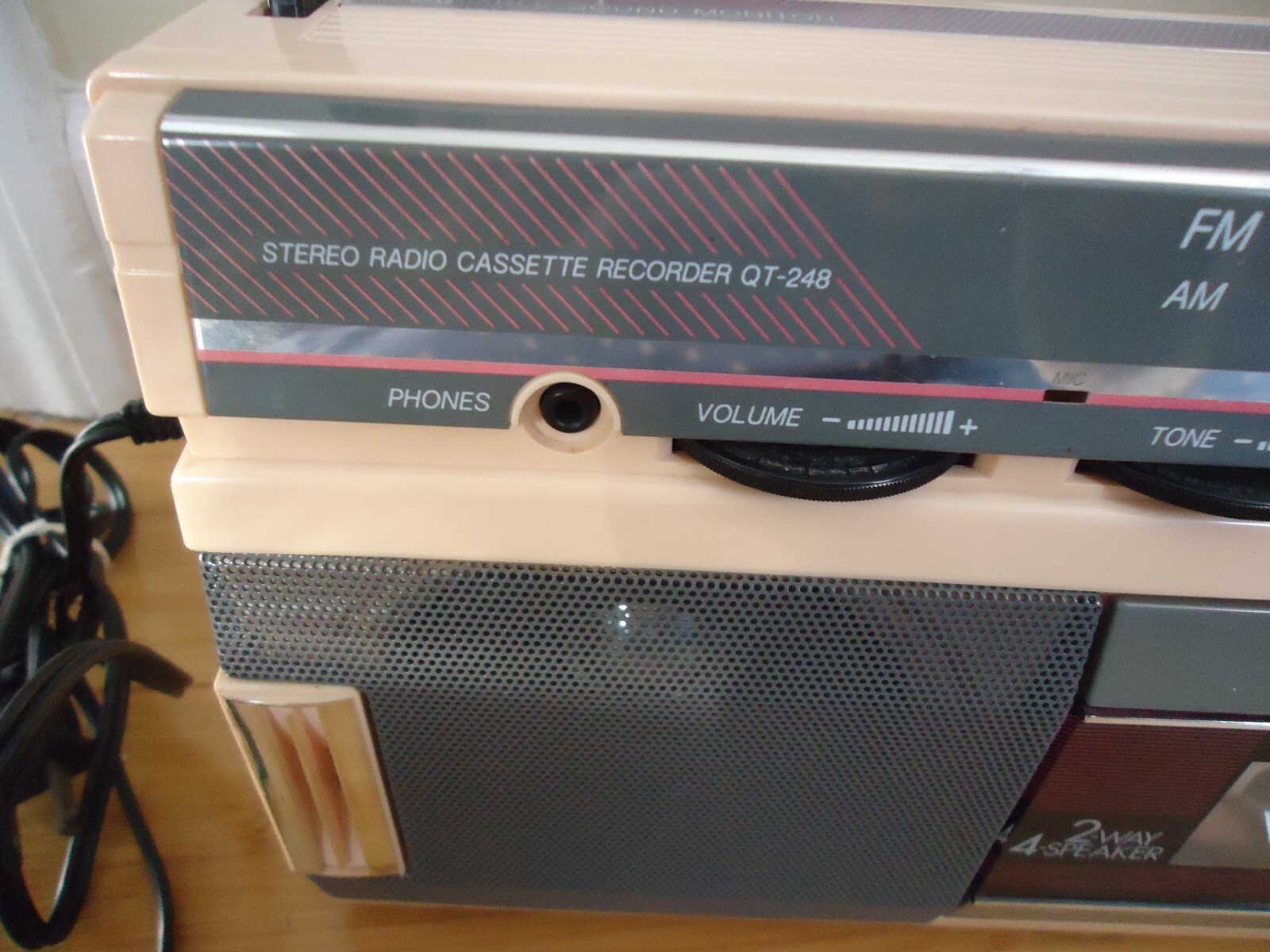 Pink Sharp QT-248 AM/FM Cassette Boom Box, 1980s - Tested, Radio working