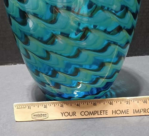 Design Guild Gorgeous Peacock Feather Glass Large Statement 11 1/2" Vase - Picture 5 of 7