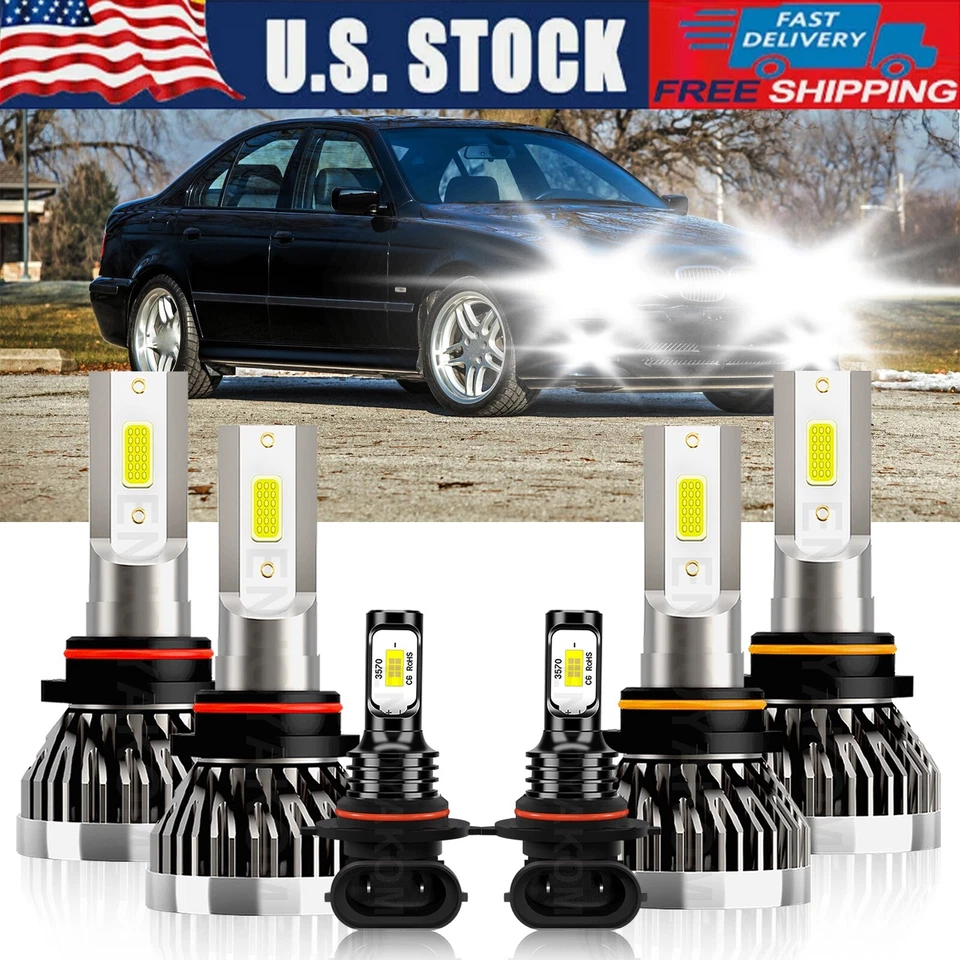 Kit combinado de faros LED bombilla haz alto/bajo + luz antiniebla blanco brillante para BMW 540i 1994 Foto 2 de 4