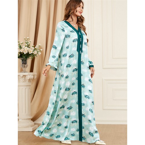 Muslim Floral Kaftan Islamic Women Maxi Dress Ramadan Dubai Caftan Moroccan Gown - Picture 172 of 216