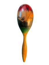 Vintage Wood Maraca Bermuda DAMAGED Hand-Painted Tropical Sunset Souvenir Works
