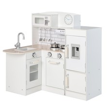 Wooden Play Kitchen Kids Corner Kitchen Playset W/Microwave Fridge for Toddlers