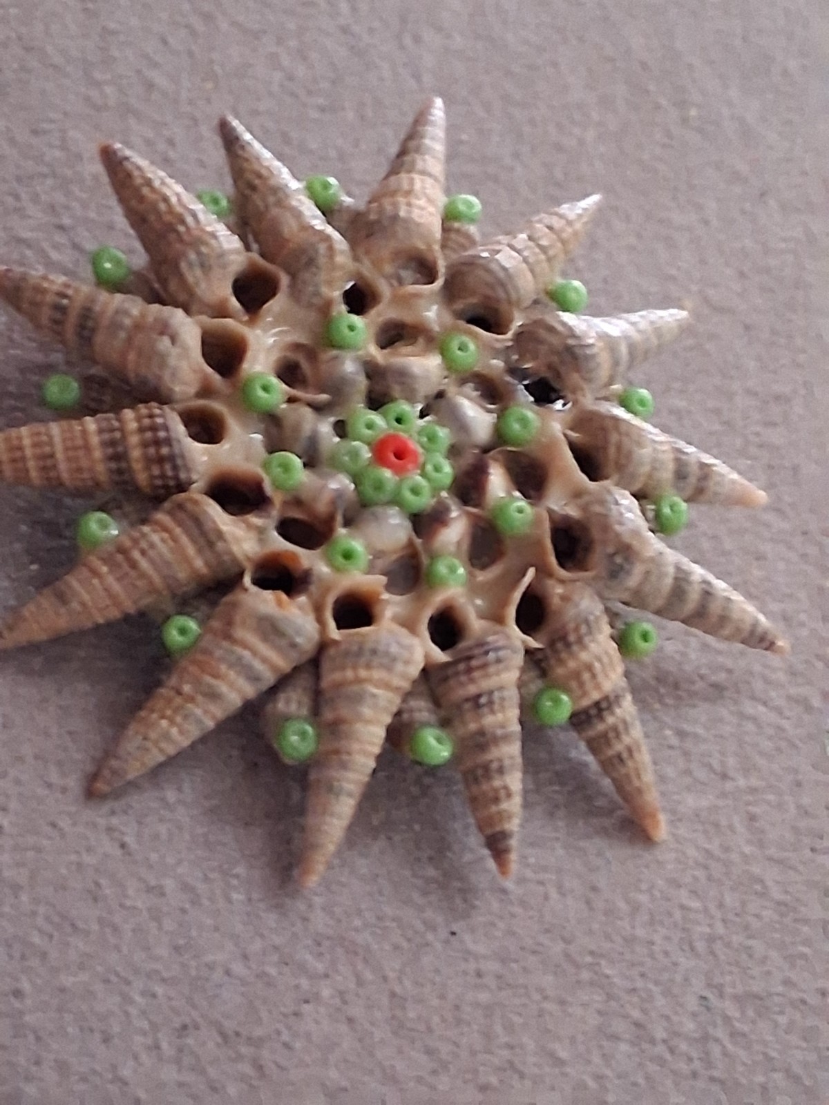 Handmade seashell brooch, starburst pattern, folk… - image 4