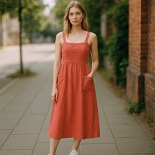 Madewell Dress Womens 2 Trellis Midi Sleeveless Stap Cami Open Back Linen Blend