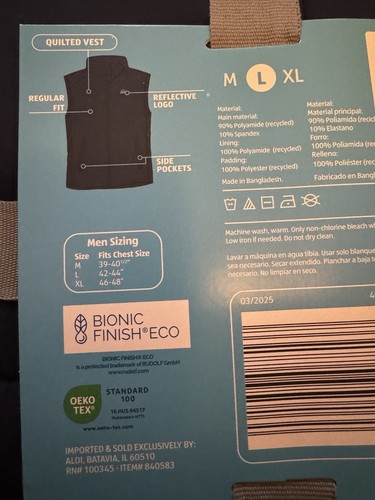 ALDI GEAR GIUBBOTTO PIUMINO TRAPUNTATO BLU NAVY logo riflettente UOMO L LARGE 2025 - Foto 3 di 3