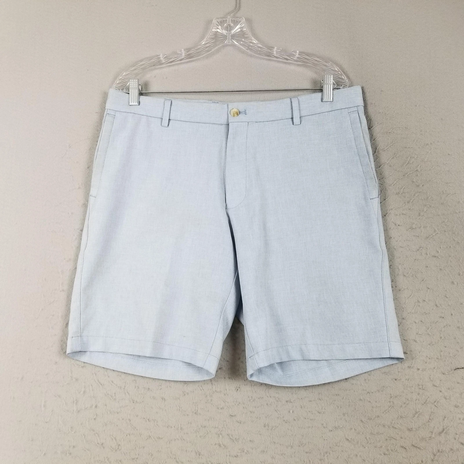 Peter Millar Shorts Mens 34 Light Blue Polyester Golf Dressy Chino Flat Front