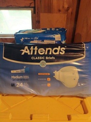 ATTENDS ADULT DIAPERS 24 Pack ''SIZE Med''. CLASSIC BRIEFS  32 - 44  Dry Lock New