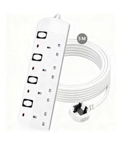 5M Extension Lead, 4 Gang Extension Lead with Individual Switches, for Home, Be