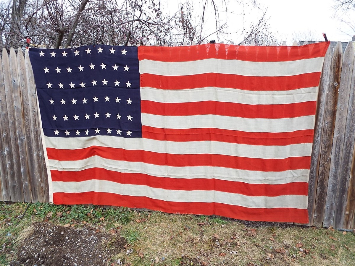Large 48 Sewn Star Stripe US Flag WW1/WW2 Era American USA 10 foot