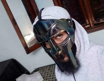 MF Doom Mask Gladiator Mad Villain Aluminum Silver Face Medieval Armor Helmet - image 1 of 4