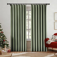 Olive Green Pinch Pleated Blackout Curtains 84 Inches Long, Back Tab with Hooks,