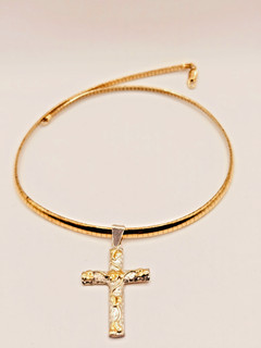 Vintage Silver/Gold Tone .925 Cross Pendant marked .925 Chain .925 24g
