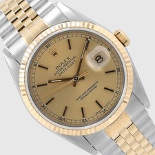 Rolex Datejust 16233 36mm Champagne Two-Tone 18KY Steel Auto Watch Box & Paper