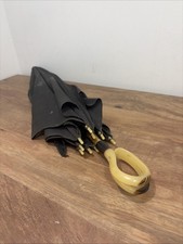 Vintage Umbrella With Wood Stem Carved Resin Handle Rare Loop Unique Handle