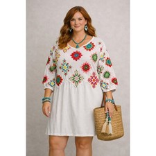 ASOS DESIGN Tunic Dress Womens 16 White Embroidered Boho Cottagecorecore Cotton