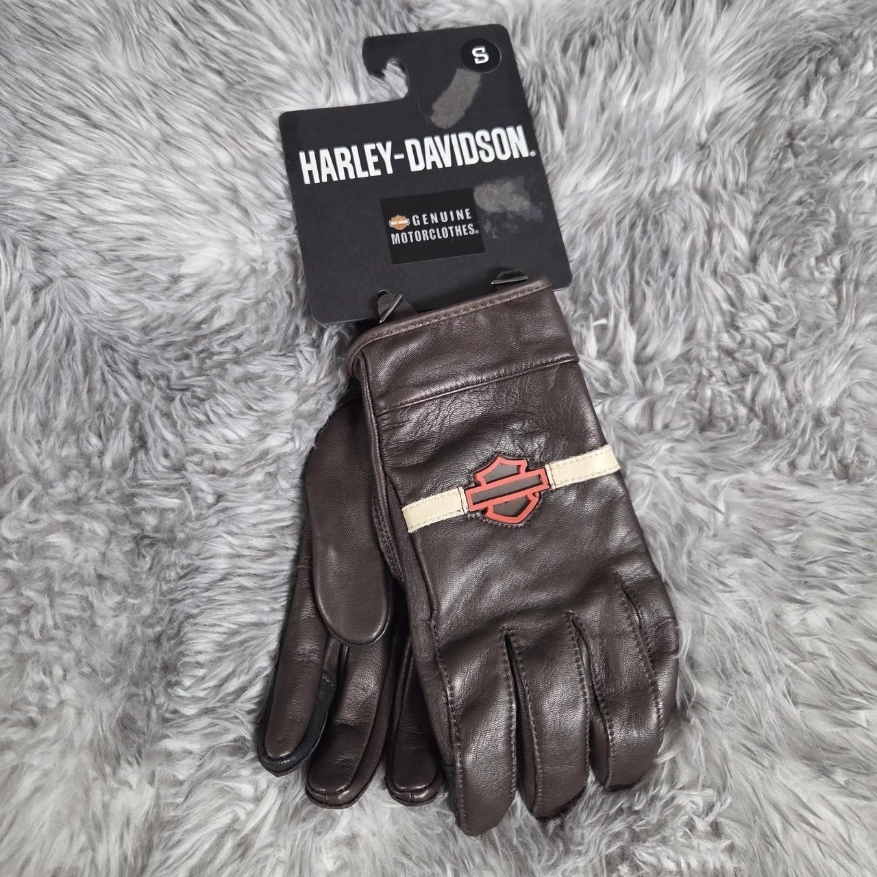 NWT Harley Davidson Genuine Goat Skin Brown Leather Gloves w/ Logo, Women's S