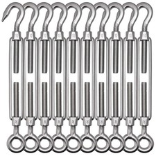 TooTaci 10PCS M10 Turnbuckle 304 Stainless Steel Hook OC-10Pcs