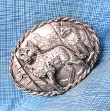 Wolf Belt Buckle Western Moon Dog Sportsman Spirit Animal Vtg 90s EJC .BLT043