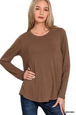 Flowy Round Hem Rayon Long Sleeve Top