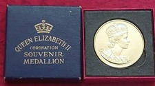 SUPERB 1953 ELIZABETH CORONATON GOLD PLATED MEDAL B IN ORIGINAL BOX 12g 33mm