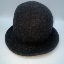 Unbranded 100 Wool Soft Bowler Hat Gray Striped Rim 7" x 7.25" EUC