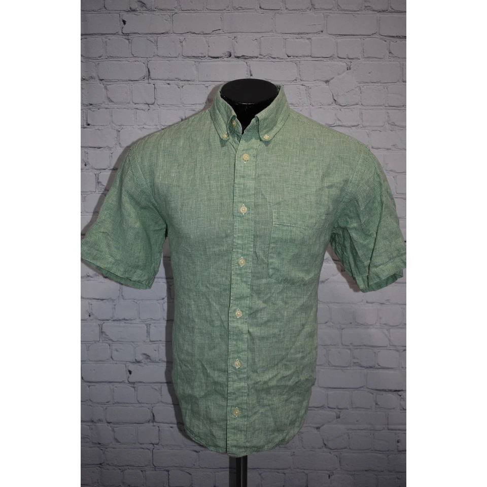 Orvis Country Dress Shirt Mens Size Large Classic LINEN Hawaiian Green Plaids - Image 2 of 4