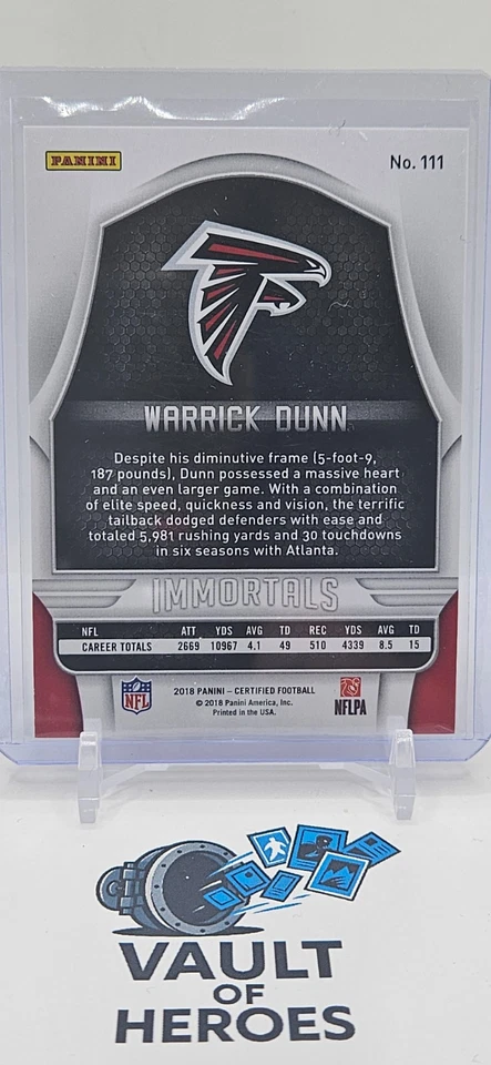 Warrick Dunn Atlanta Falcons Panini Certified Immortals #111 /999 2018 - Image 3 of 3