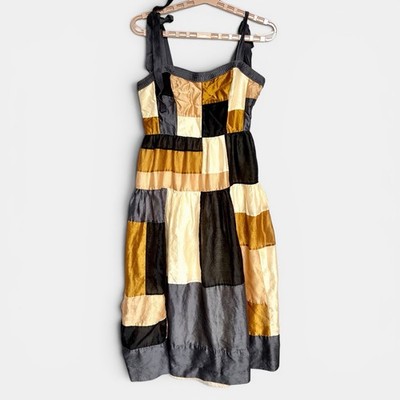 Ulla Johnson Minerva Midi Dress Women 6 Silk Blend Patchwork Neutral Colorblock
