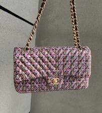 AUTH Chanel Multicolor Tweed Quilted Flap Shoulder Bag Gold Tone Hardware